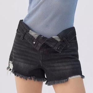 BDG Washed Black Foldover V-Front Distressed Denim Shorts 24 0